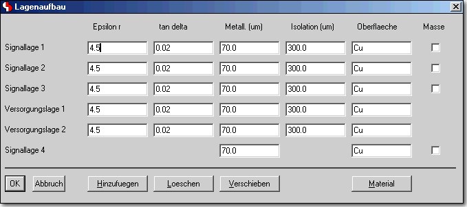 BAE HighEnd Version 6.2: Layouteditor Dialog - Lagenaufbau