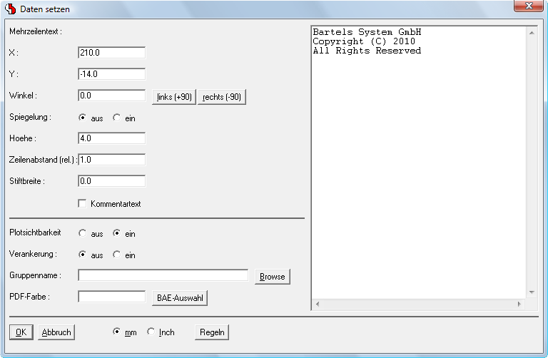 BAE Version 7.6: Schaltplaneditor - Mehrzeilentexteditor im p-Tasten-Dialog